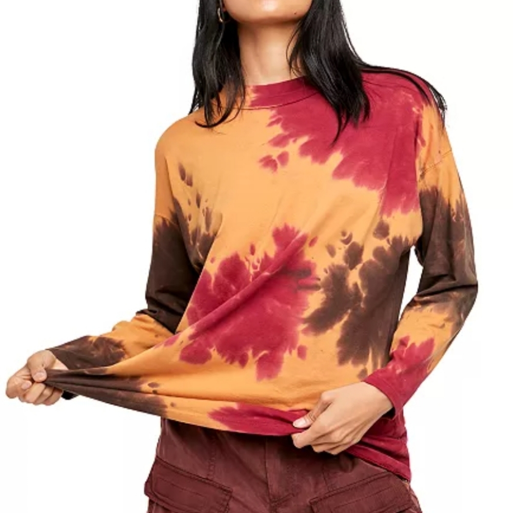 Free People Be Free Tie Dye Long Sleeve T-Shirt in French Roast